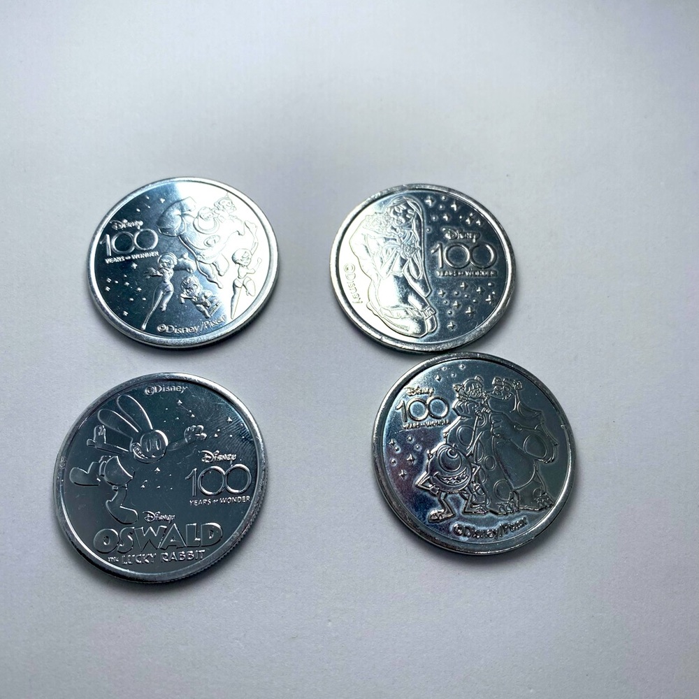 Disney Parks 100 Years of Wonder Medallions Silver Coins Oswald Set of 4